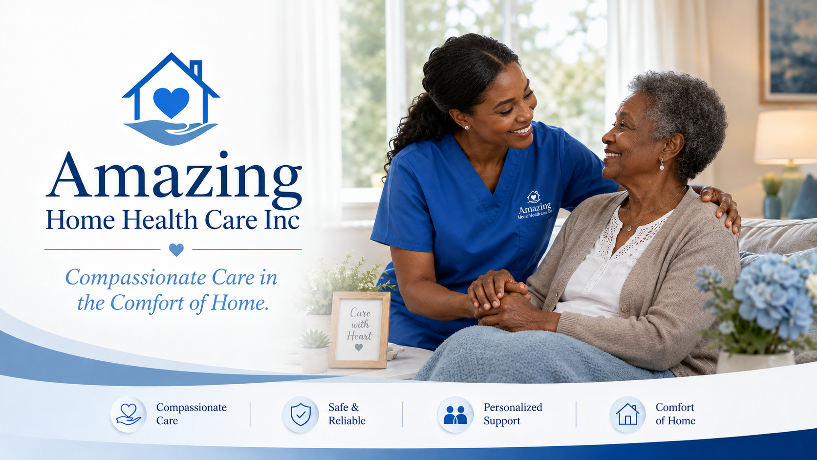 Compassionate home caregiver spending time with an older adult at home